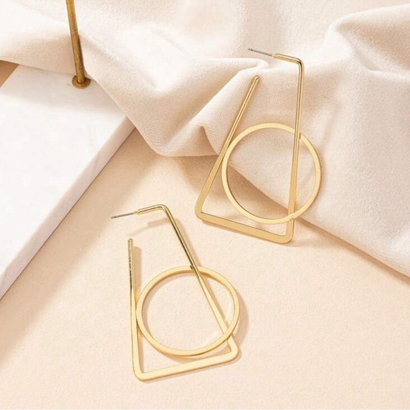 2/$30🌵 Gold Line Geometric Earrings Trapezoid Circle Hoop Shapes Boho Gift NEW - Picture 8 of 15